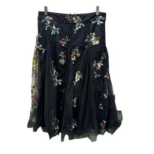 New York & Company Black Floral Embroidered Tulle Skirt